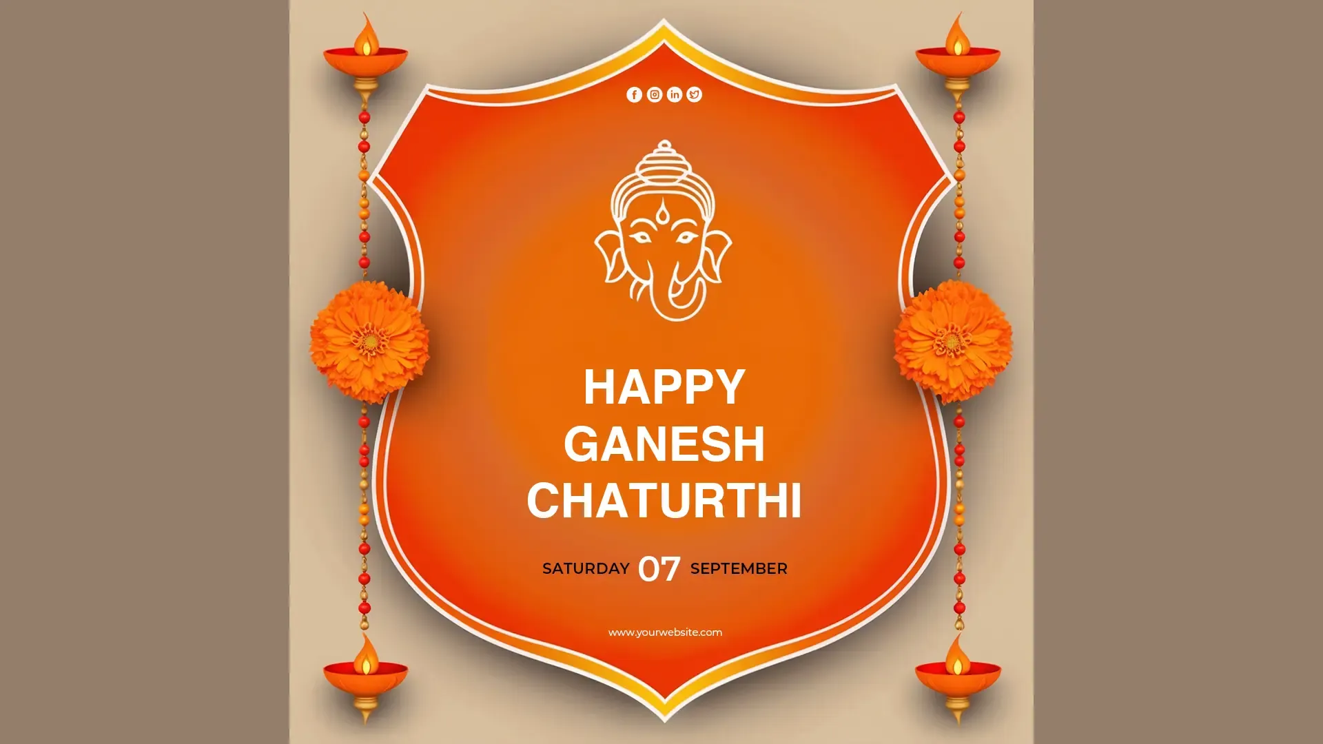 Creative Ganesh Chaturthi Post for Instagram Featuring Modern Shield Design with Diyas